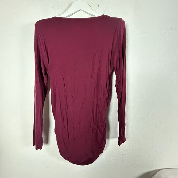 Cabi Womens Long-Sleeve Draped Front Ruched Top Size Large Burgundy Stretch #393 - Picture 2 of 6